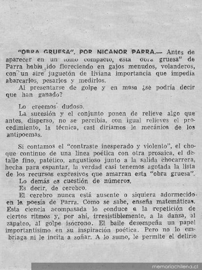 Obra gruesa, por Nicanor Parra