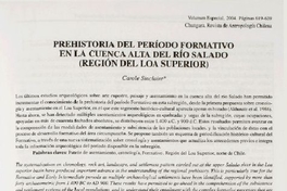 Prehistoria del Período Formativo en la cuenca alta del río Salado (Región del Loa Superior)